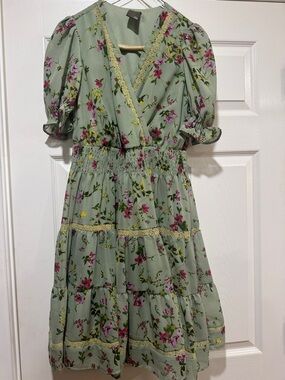 Taylor Sage Green Floral Wrap Top